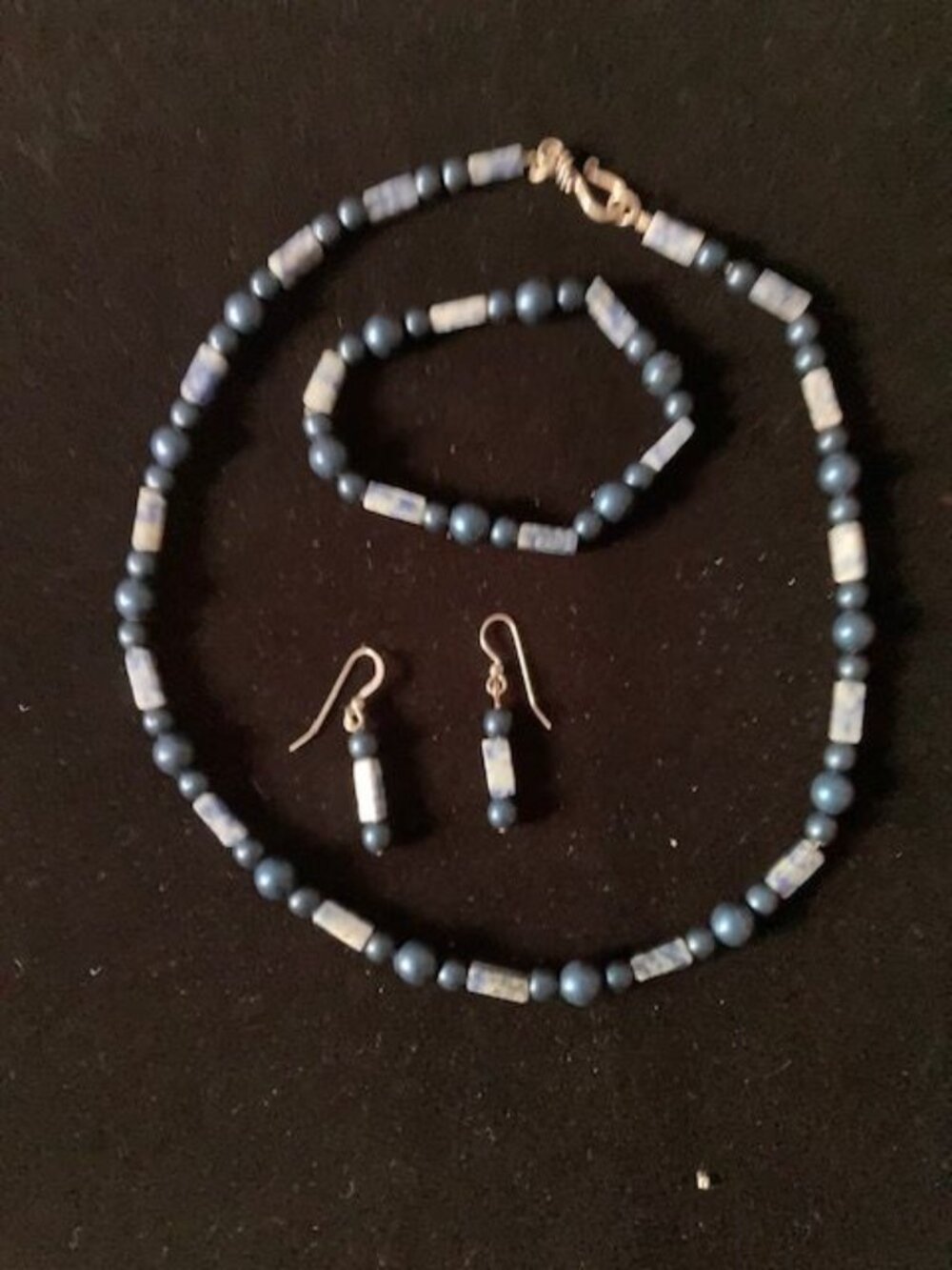 Blue Stone Beaded Necklace, Bracelet and Earring Set